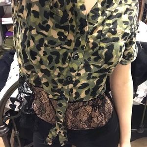 Half camo half lace shirt